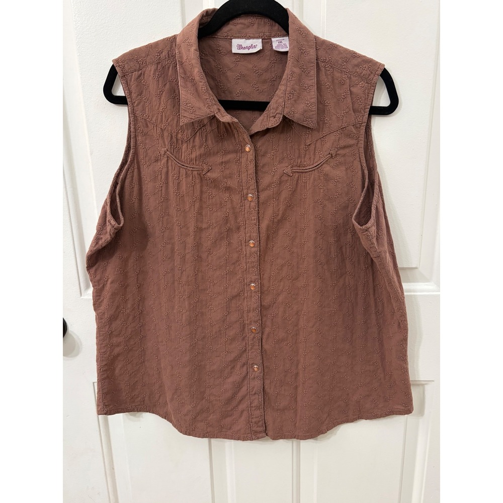 Wrangler | Plus size Sleeveless Western Eyelet Shirt | XXL || Brown|